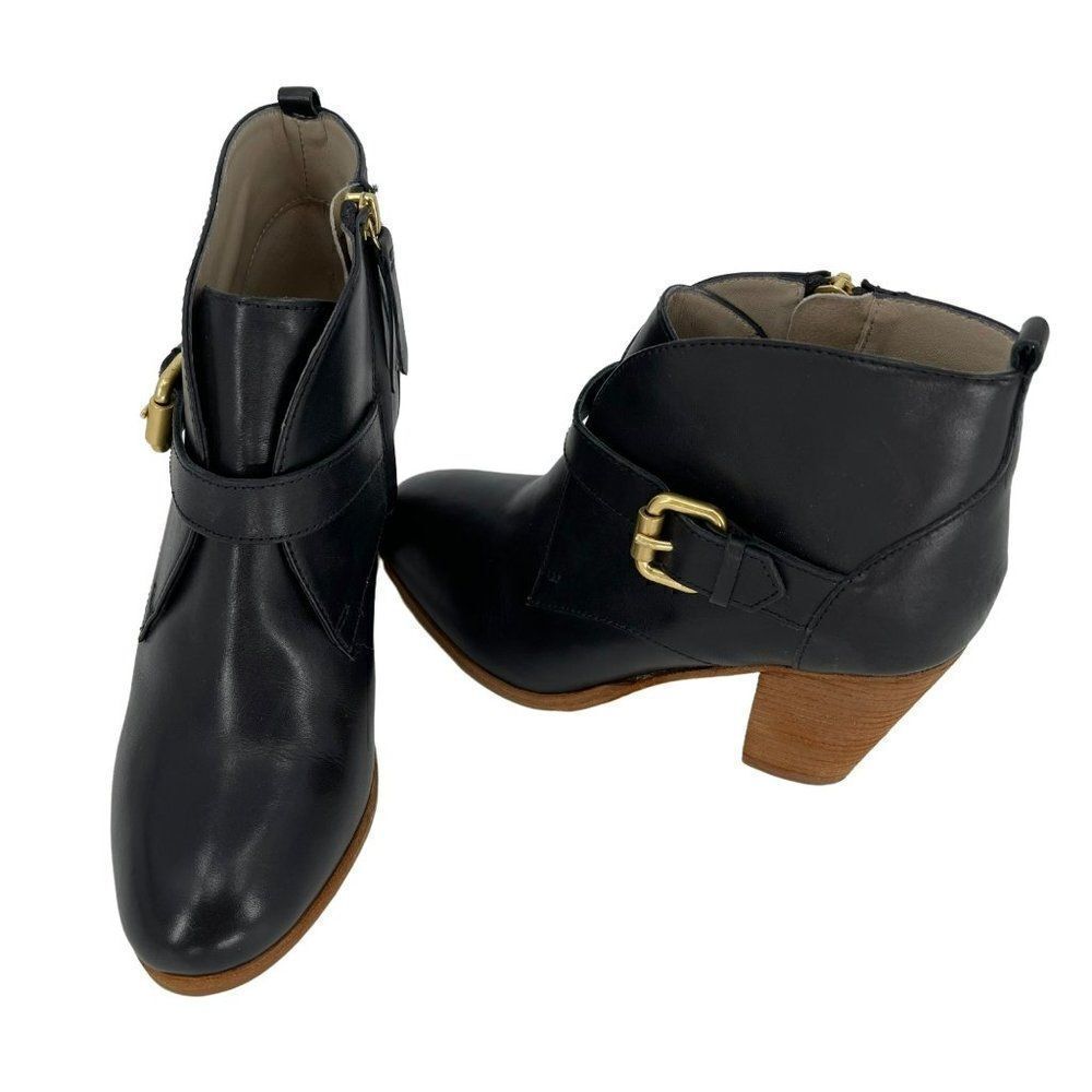 Boden Carlisle Ankle‎ Bootie Black Leather 3" Block Heel Women Size 37